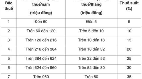 Mức thuế thu nhập cá nhân đối với thu nhập từ kinh doanh