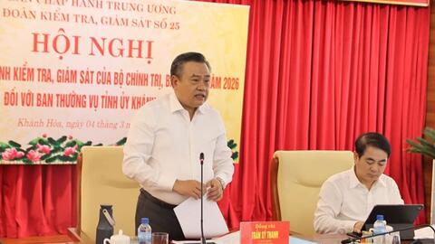 Đoàn kiểm tra của Bộ Chính trị, Ban Bí thư làm việc với Ban Thường vụ Tỉnh ủy Khánh Hòa