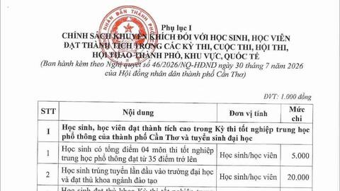 Cần Thơ thưởng 20 triệu đồng cho thủ khoa tốt nghiệp THPT, thủ khoa đại học
