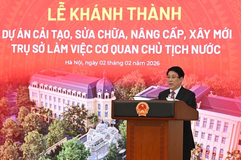 Chủ tịch nước Lương Cường phát biểu tại Lễ khánh thành. Ảnh: QĐND