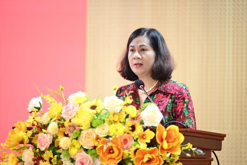 Đồng chí Nguyễn Minh Huệ, Ủy viên Ban Chấp hành Đảng bộ, Bộ Công Thương, Quyền Trưởng ban Tuyên giáo và Dân vận, Đảng ủy Bộ Công Thương, Trưởng ban Tổ chức lớp học phát biểu. Ảnh: Nguyên Khánh