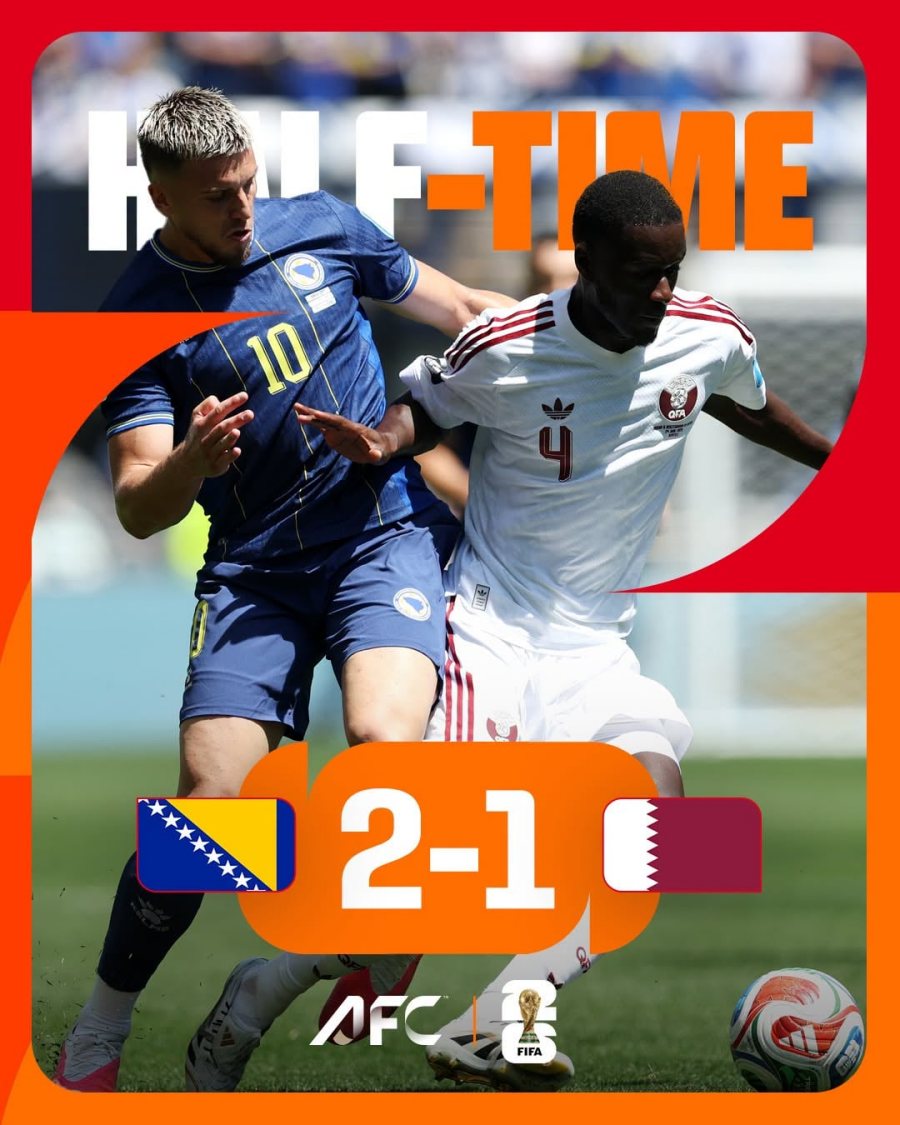 Bosnia & Herzegovina tạm dẫn Qatar 2-1. Ảnh: AFC