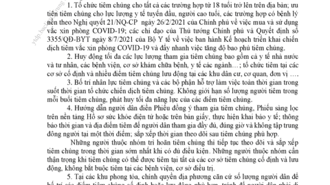 Công văn của Bộ Y tế: Về việc tăng tốc độ và diện bao phủ tiêm vắc xin phòng COVID-19.