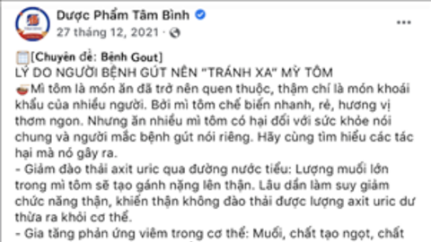 Dược phẩm Tâm Bình cảnh báo mỳ tôm gây hại cho sức khỏe