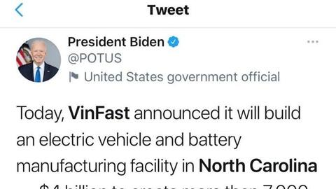 Tổng thống Biden hoan nghênh Vinfast xây dựng nhà máy sản xuất xe điện ở Mỹ