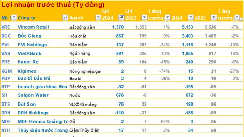 Cập nhật BCTC quý 4/2024 chiều ngày 23/1: Vincom Retail, Đức Giang, ... công bố, công ty bất động sản báo lỗ trăm tỷ
