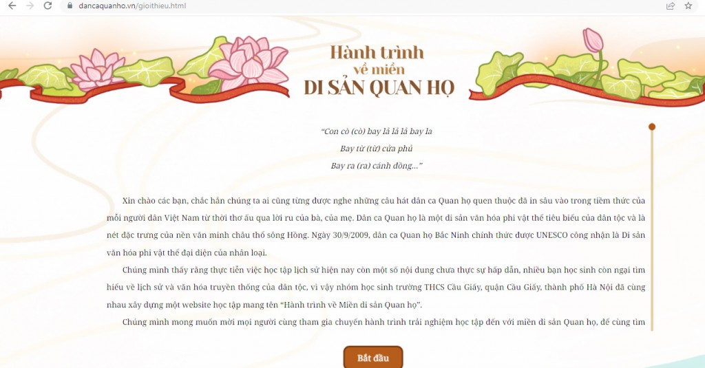 Học sinh Hà Nội xây website bảo tồn di sản dân ca quan họ