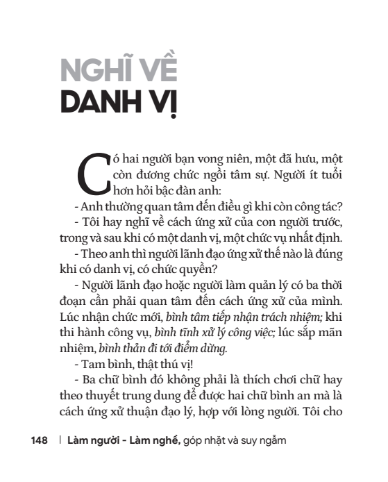 Bài viết 'Nghĩ về danh vị' như cuộc trò chuyện giữa tác giả và bạn đọc. Ảnh: Bình Thanh.