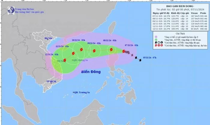 Theo Trung tâm Dự báo khí tượng thủy văn Quốc gia, hồi 1 giờ ngày 7/11, vị trí tâm bão Yinxing ở vào khoảng 18,3 độ Vĩ Bắc; 123,7 độ Kinh Đông, trên vùng biển phía Đông Bắc đảo Lu Dông (Philippines).