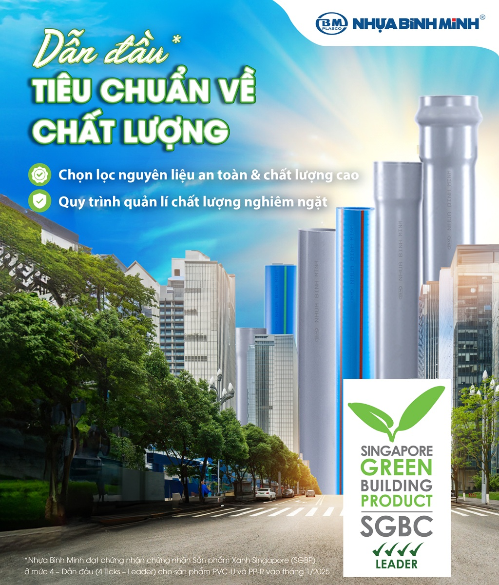 Nhựa Bình Minh trở thành doanh nghiệp ống nhựa đầu tiên tại Việt Nam đạt cấp độ “Dẫn đầu” (Leader) theo chứng nhận Sản phẩm Xây dựng Xanh (SCG Green Building Product – SGBP) của SCG