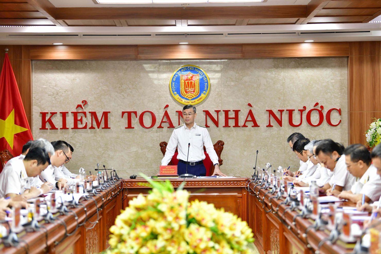 Tổng Kiểm toán nhà nước Ngô Văn Tuấn phát biểu chỉ đạo tại Hội nghị    Ảnh: KTNN