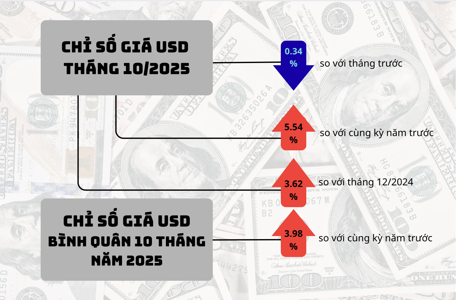 Diễn biến chỉ số giá USD trong nước. Nguồn: Cục Thống kê. Thiết kế: H.Dịu