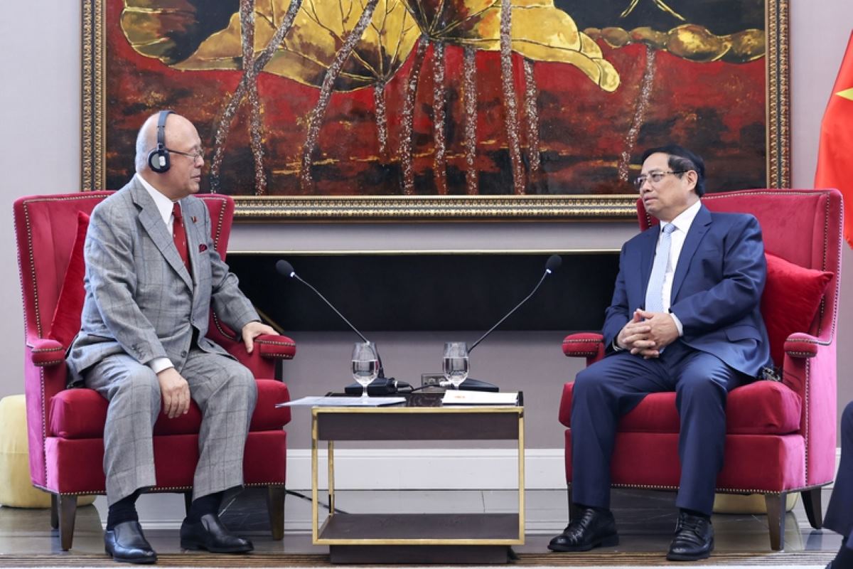 Thủ tướng Phạm Minh Chính tiếp ông Takebe Tsutomu - Cố vấn đặc biệt Liên minh Nghị sĩ Hữu nghị Nhật - Việt. Ảnh: Cổng thông tin điện tử Chính phủ