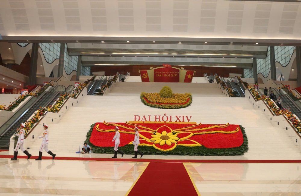 Không gian Trung tâm Hội nghị quốc gia - nơi diễn ra Đại hội XIV của Đảng. Ảnh: Ái Vân