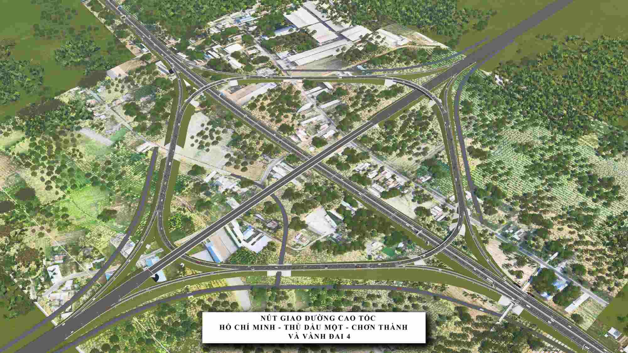 Phối cảnh nút giao Vành đai 4 TPHCM và cao tốc TPHCM - Chơn Thành. Ảnh: Sở Xây dựng TPHCM