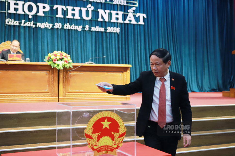 Chủ tịch UBND tỉnh Gia Lai Phạm Anh Tuấn bỏ phiếu bầu. Ảnh: Hoài Phương