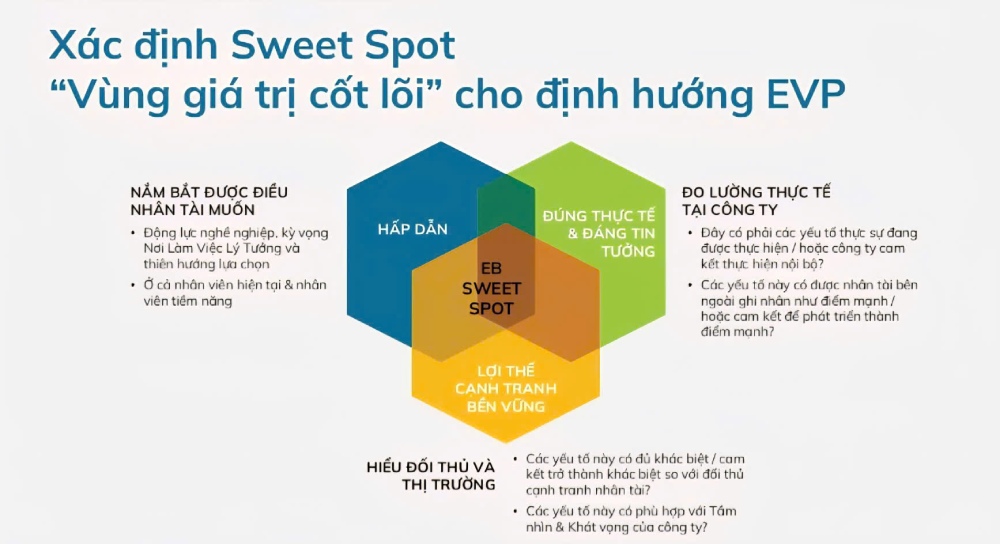 Vùng giá trị cốt lõi – nơi giao thoa của 3 yếu tố mang tính quyết định để doanh nghiệp định vị giá trị. Ảnh: Anphabe