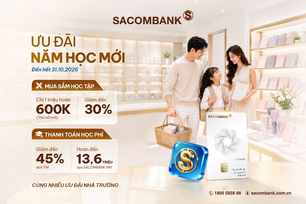 Sacombank triển khai ưu đãi học phí, mua sắm mùa tựu trường